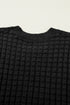 Textured Waffle Knit Short Sleeve Crew Neck Sweater