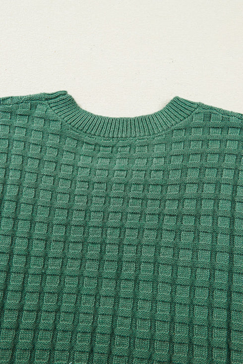 Textured Waffle Knit Short Sleeve Crew Neck Sweater