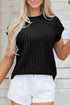 Textured Waffle Knit Short Sleeve Crew Neck Sweater