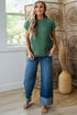 Textured Waffle Knit Short Sleeve Crew Neck Sweater