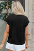 Textured Waffle Knit Short Sleeve Crew Neck Sweater