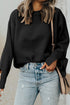 Textured Waffle Knit Split Cuff Crew Neck Sweater