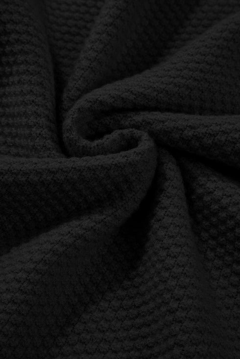 Textured Waffle Knit Split Cuff Crew Neck Sweater