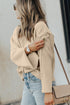 Textured Waffle Knit Split Cuff Crew Neck Sweater