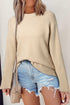 Textured Waffle Knit Split Cuff Crew Neck Sweater