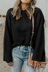 Textured Waffle Knit Split Cuff Crew Neck Sweater