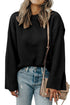 Textured Waffle Knit Split Cuff Crew Neck Sweater