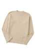 Textured Waffle Knit Split Cuff Crew Neck Sweater