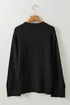 Textured Waffle Knit Split Cuff Crew Neck Sweater