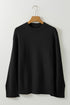 Textured Waffle Knit Split Cuff Crew Neck Sweater