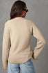 Textured Waffle Knit Split Cuff Crew Neck Sweater