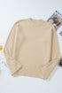 Textured Waffle Knit Split Cuff Crew Neck Sweater