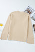 Textured Waffle Knit Split Cuff Crew Neck Sweater