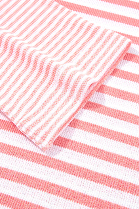Textured Waffle Knit Stripe Dropped Shoulder Top