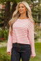 Textured Waffle Knit Stripe Dropped Shoulder Top