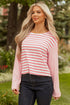 Textured Waffle Knit Stripe Dropped Shoulder Top