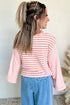 Textured Waffle Knit Stripe Dropped Shoulder Top
