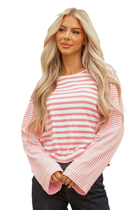 Textured Waffle Knit Stripe Dropped Shoulder Top