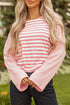 Textured Waffle Knit Stripe Dropped Shoulder Top