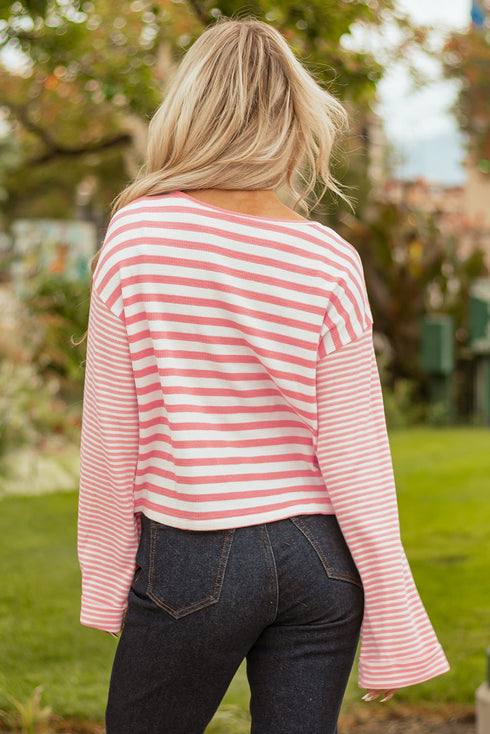 Textured Waffle Knit Stripe Dropped Shoulder Top