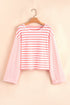 Textured Waffle Knit Stripe Dropped Shoulder Top