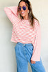 Textured Waffle Knit Stripe Dropped Shoulder Top