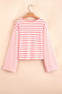 Textured Waffle Knit Stripe Dropped Shoulder Top