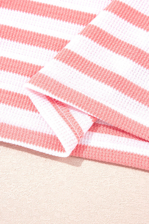 Textured Waffle Knit Stripe Dropped Shoulder Top