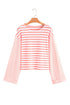 Textured Waffle Knit Stripe Dropped Shoulder Top
