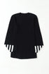Textured Waffle Knit Striped Cuff Long Sleeve Top
