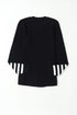 Textured Waffle Knit Striped Cuff Long Sleeve Top