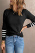 Textured Waffle Knit Striped Cuff Long Sleeve Top