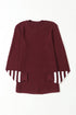 Textured Waffle Knit Striped Cuff Long Sleeve Top
