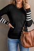 Textured Waffle Knit Striped Cuff Long Sleeve Top