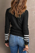 Textured Waffle Knit Striped Cuff Long Sleeve Top