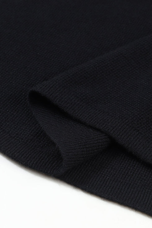 Textured Waffle Knit Striped Cuff Long Sleeve Top