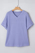 Textured Waffle Knit V Neck Short Sleeve Plus Size Top