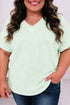 Textured Waffle Knit V Neck Short Sleeve Plus Size Top