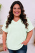 Textured Waffle Knit V Neck Short Sleeve Plus Size Top