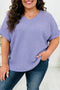 Textured Waffle Knit V Neck Short Sleeve Plus Size Top