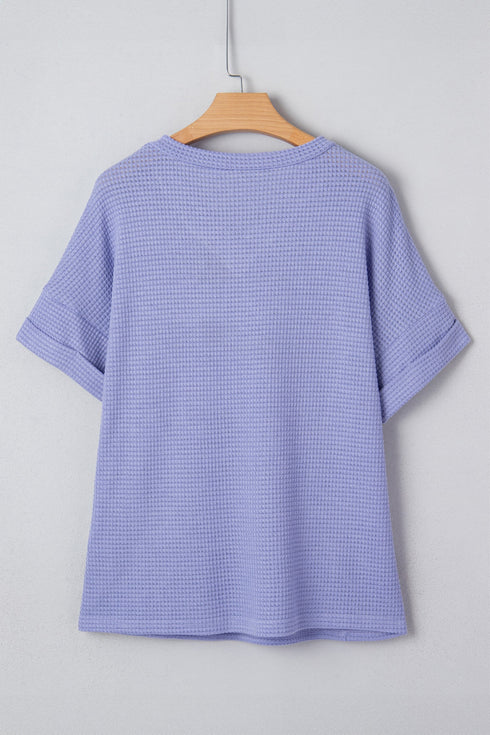 Textured Waffle Knit V Neck Short Sleeve Plus Size Top