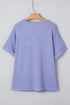 Textured Waffle Knit V Neck Short Sleeve Plus Size Top