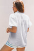 Textured Waffle Ruffle Placket Flutter Sleeve Blouse