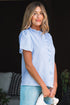 Textured Waffle Ruffle Placket Flutter Sleeve Blouse