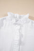 Textured Waffle Ruffle Placket Flutter Sleeve Blouse