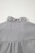Textured Waffle Ruffle Placket Flutter Sleeve Blouse