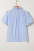Textured Waffle Ruffle Placket Flutter Sleeve Blouse
