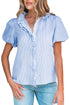 Textured Waffle Ruffle Placket Flutter Sleeve Blouse