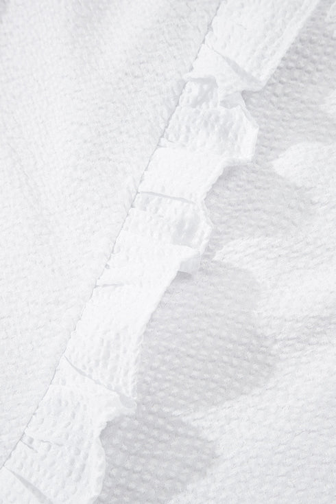 Textured Waffle Ruffle Placket Flutter Sleeve Blouse