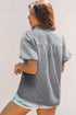 Textured Waffle Ruffle Placket Flutter Sleeve Blouse